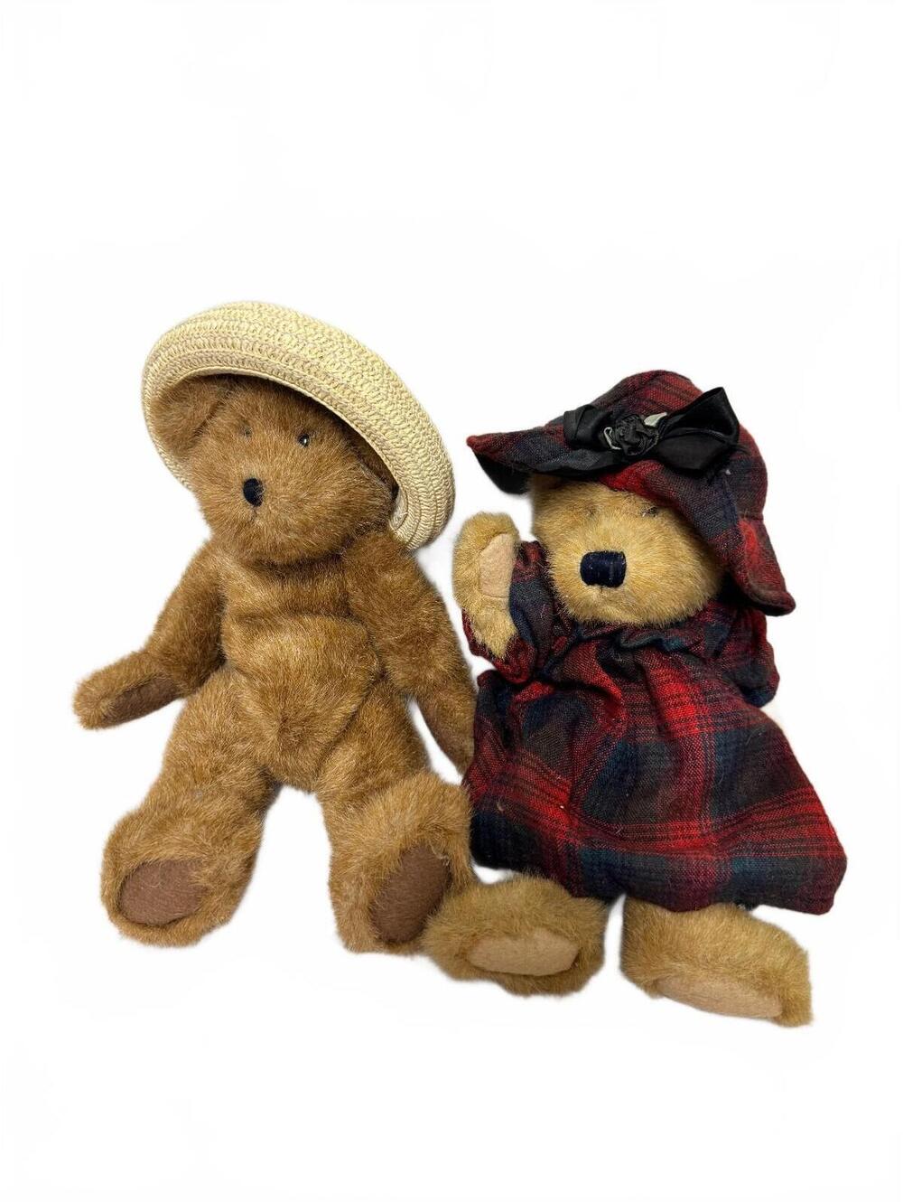 Boyds Bears Plush Teddy Bear Lot of 2 Evelyn Plaid Dress Straw Hat